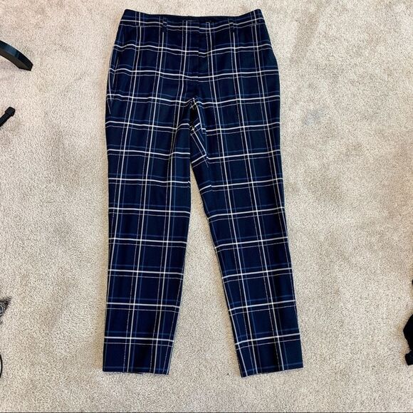 LAFAYETTE 148 NWOT New York Navy Clinton Plaid check Straight Leg Dress Pants 8 - Picture 3 of 14